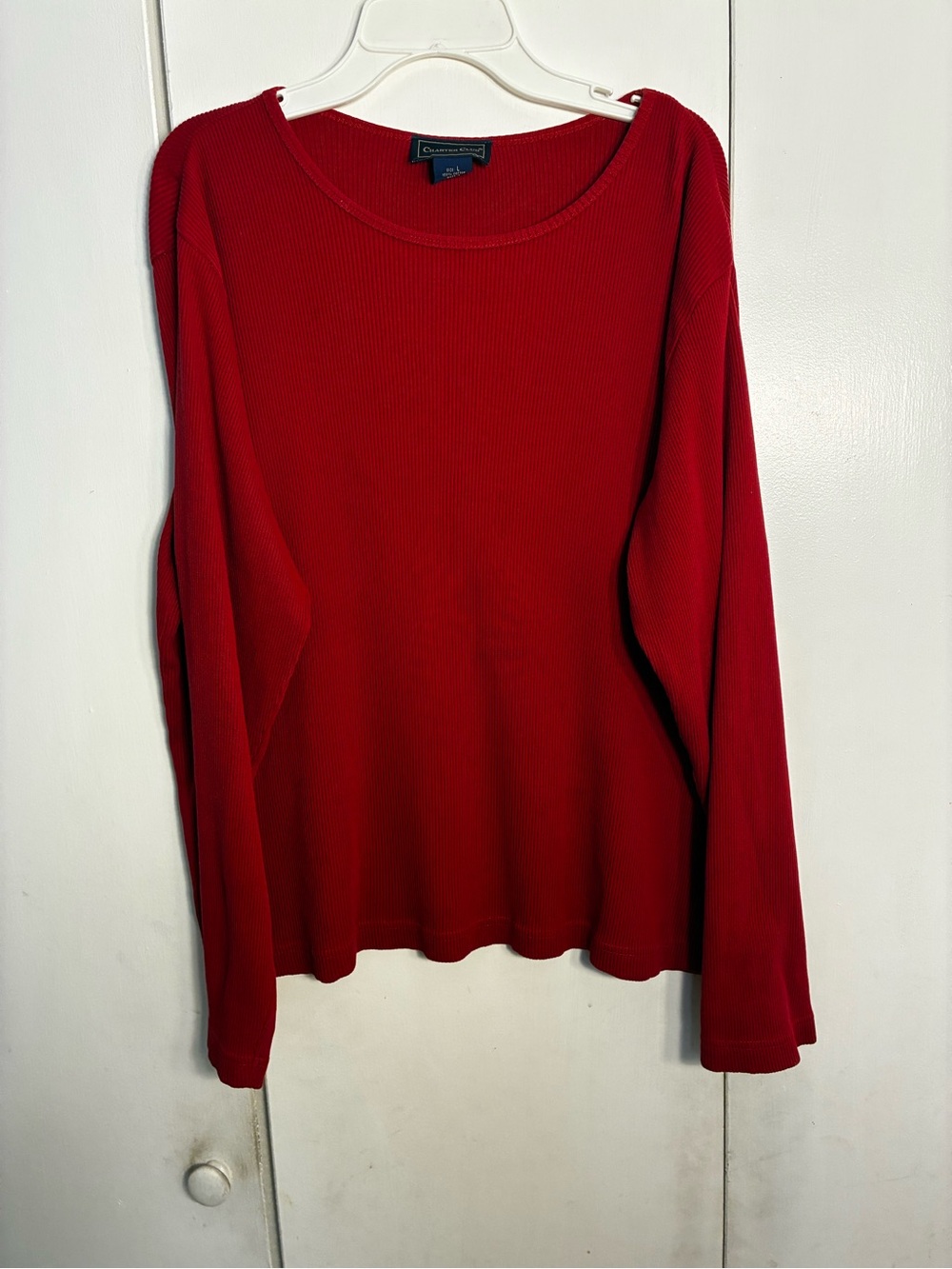 Charter Club Long Sleeve Red Crew Neck Shirt L Ribbed Classic Comfort Office